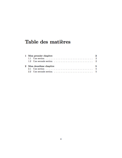 table des matières latex